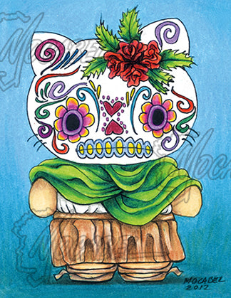 Dia De Los Muertos Kitty - Print: 4.25" x 5.5" 14pt Cardstock Matte