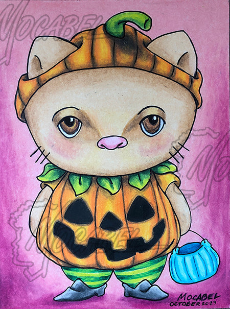 Pumpkin Kitty- Print: 4.5" x 6" Cardstock Matte